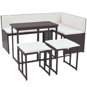 vidaXL 5-delige Tuinset staal poly rattan bruin