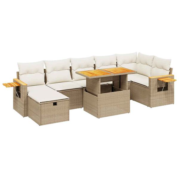 vidaXL 8-delige Loungeset met kussens poly rattan beige