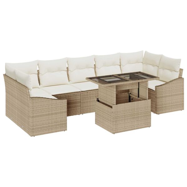 vidaXL Tuin Sofa Set met kussen met opslag 8 pcs Beige poly rattan