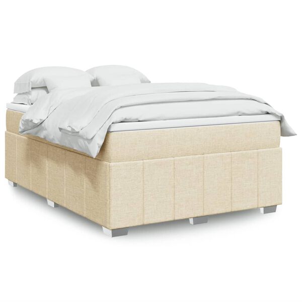 vidaXL Boxspring met matras stof cr&egrave;mekleurig 140x200 cm
