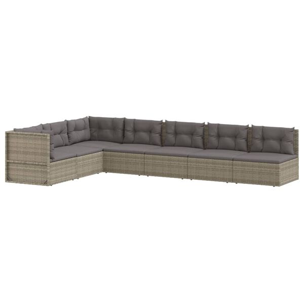 vidaXL 7-delige Loungeset met kussens poly rattan grijs