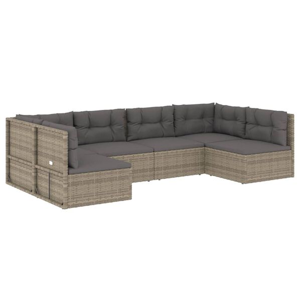 vidaXL 6-delige Loungeset met kussens poly rattan grijs