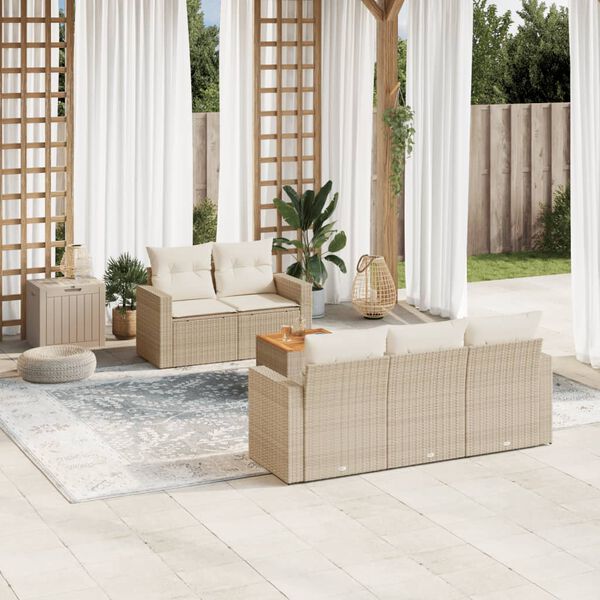 vidaXL 6-delige Loungeset met kussens poly rattan beige