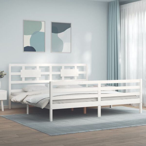 vidaXL Bedframe met hoofdbord massief hout wit 200x200 cm