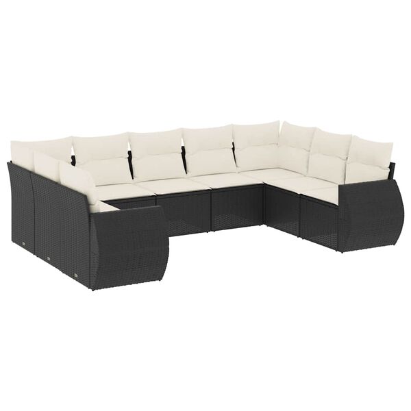 vidaXL 9-delige Loungeset met kussens poly rattan zwart