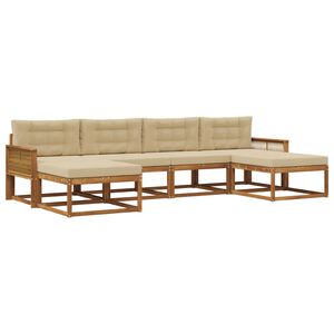 vidaXL Buiten bankenset met kussen 6 pcs Natuurlijk en Beige