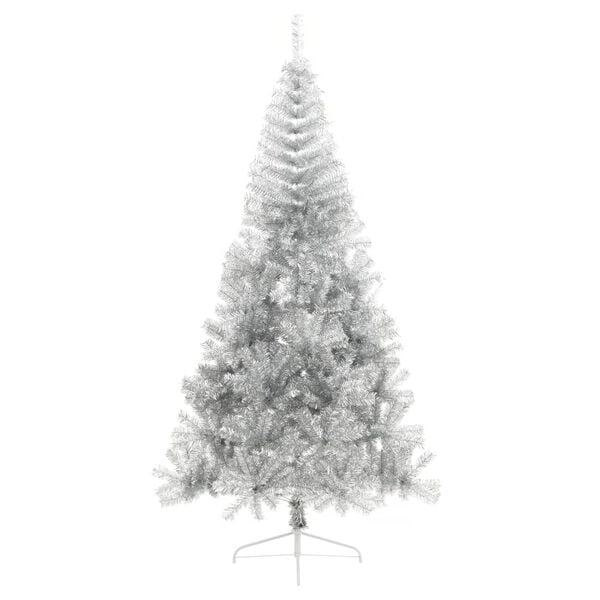 vidaXL Kunstkerstboom half met standaard 210 cm PET zilverkleurig