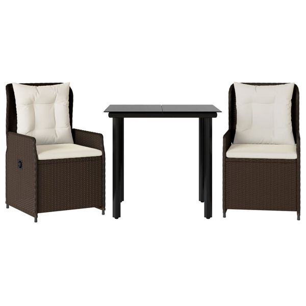 vidaXL 3-delige Tuinset met kussens poly rattan bruin