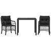 vidaXL 3-delige Bistroset met kussens poly rattan zwart