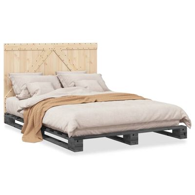 vidaXL Bedframe met hoofdbord massief grenenhout grijs 140x200 cm