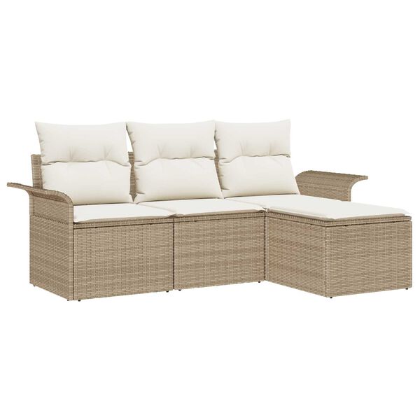 vidaXL Bankstel met kussen 4 pcs Beige poly rattan