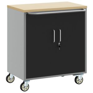 vidaXL Trolley Rolling Workbench Zwart en Grijs 75 x 45 x 85 cm