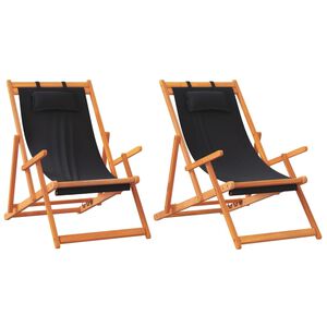 vidaXL Strandstoelen 2 st inklapbaar stof zwart