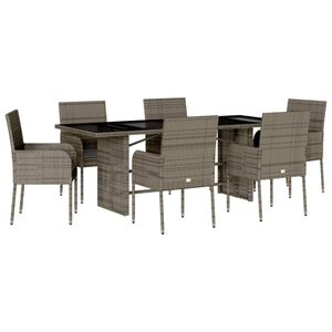 vidaXL 7-delige Tuinset met kussens poly rattan grijs