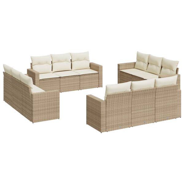 vidaXL 12-delige Loungeset met kussens poly rattan beige
