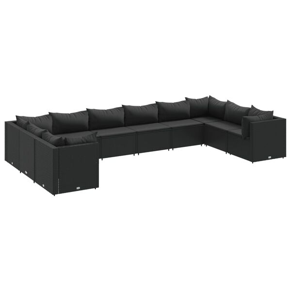 vidaXL 10-delige Loungeset met kussens poly rattan zwart