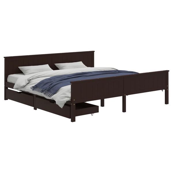 vidaXL Bedframe met 2 lades massief grenenhout donkerbruin 180x200 cm