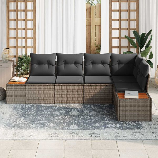 vidaXL Tuin Sofa Set met kussen met opslag 5 pcs Grijs Poly riet