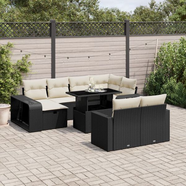 vidaXL 11-delige Loungeset met kussens poly rattan zwart