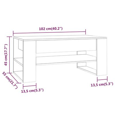 vidaXL Salontafel 102x55x45 cm bewerkt hout wit en sonoma eikenkleurig