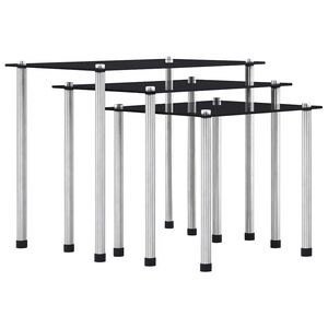 vidaXL 3-delige Tafeltjesset gehard glas zwart