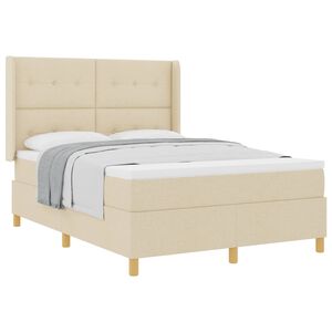 vidaXL Boxspringbed met matras met hoofdeinde Cr&egrave;me 140 x 190 cm Stof
