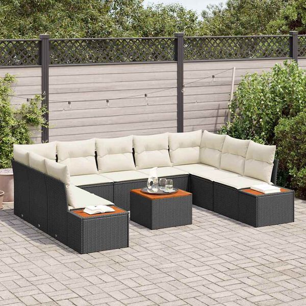 vidaXL Tuinbankenset met kussen 5 pcs Zwart en Cr&egrave;me Polyrattan