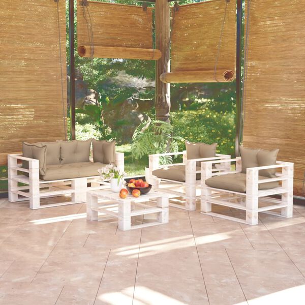 vidaXL 5-delige Loungeset met kussens pallet grenenhout