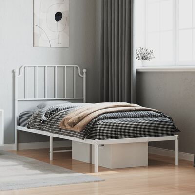 vidaXL Bedframe met hoofdbord metaal wit 90x200 cm