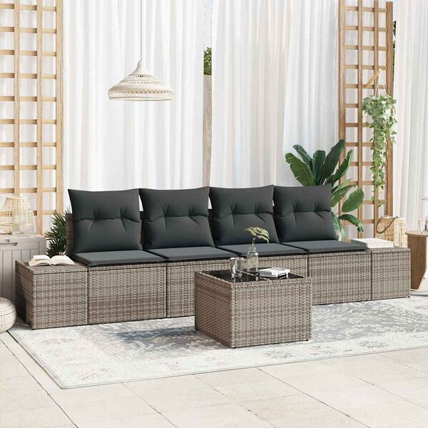 vidaXL Tuin Sofa Set met kussen met opslag 5 pcs Grijs poly rattan