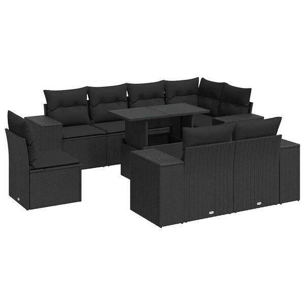 vidaXL 9-delige Loungeset met kussens poly rattan zwart