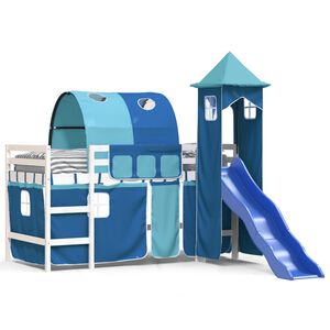 vidaXL Kinderhoogslaper met toren 80x200 cm massief grenenhout blauw