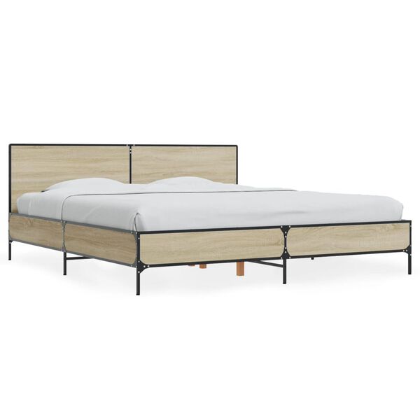 vidaXL Bedframe bewerkt hout metaal sonoma eikenkleurig 200x200 cm