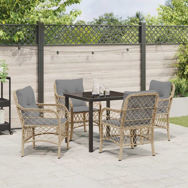 vidaXL Tuin eettafelset met kussen 5 pcs Beige poly rattan