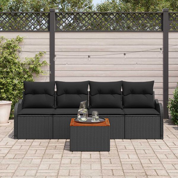 vidaXL Tuinbankenset met opslag 5 pcs Zwart poly rattan