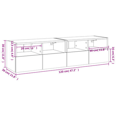 vidaXL Tv-wandmeubels 2 st 60x30x30 cm bewerkt hout bruin eikenkleur