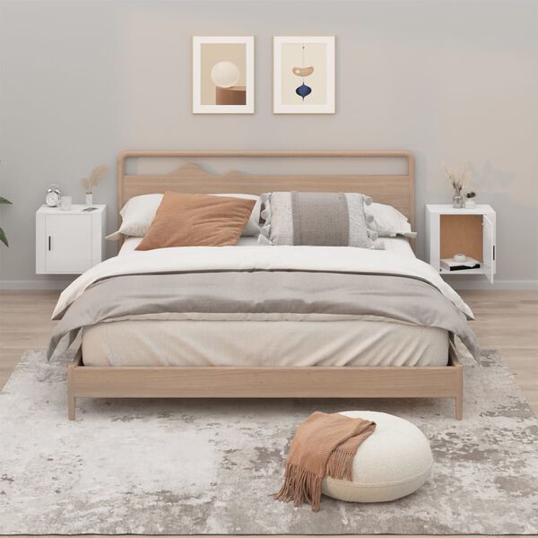 vidaXL Nachtkastjes 2 st wandgemonteerd 50x30x47 cm hoogglans wit