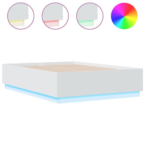 vidaXL Bedframe met LED-verlichting bewerkt hout wit 120x190 cm