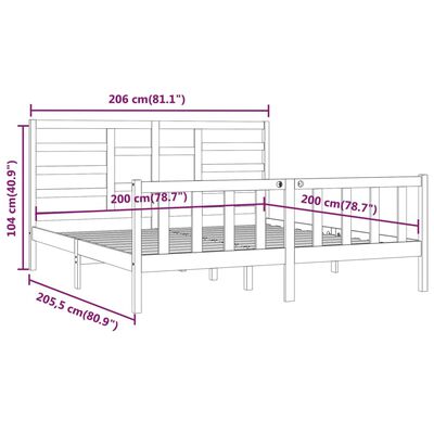 vidaXL Bedframe massief grenenhout zwart 200x200 cm