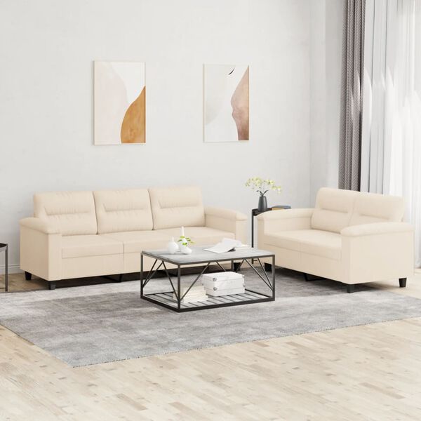 vidaXL 2-delige Loungeset met kussens microvezelstof beige