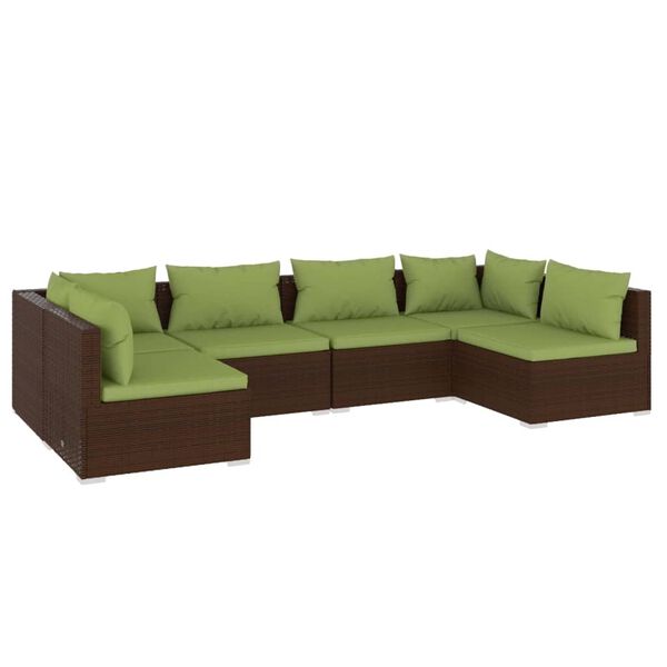 vidaXL 6-delige Loungeset met kussens poly rattan bruin