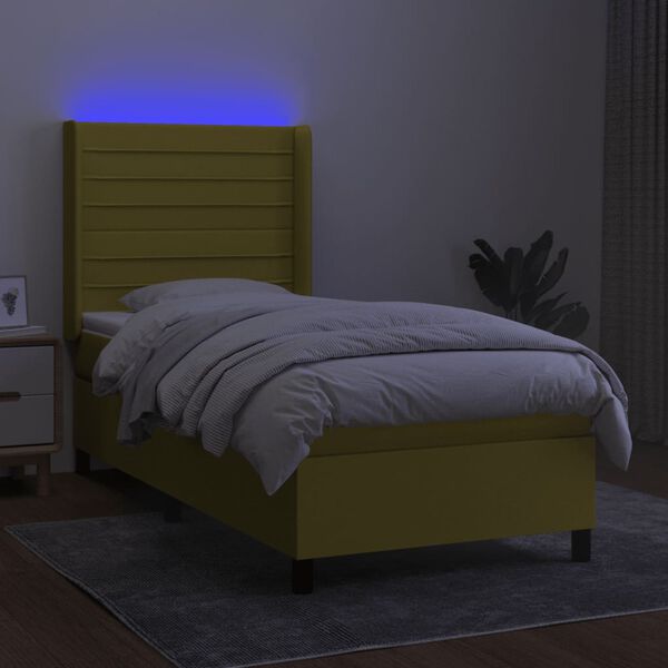vidaXL Boxspring met matras en LED stof groen 80x200 cm