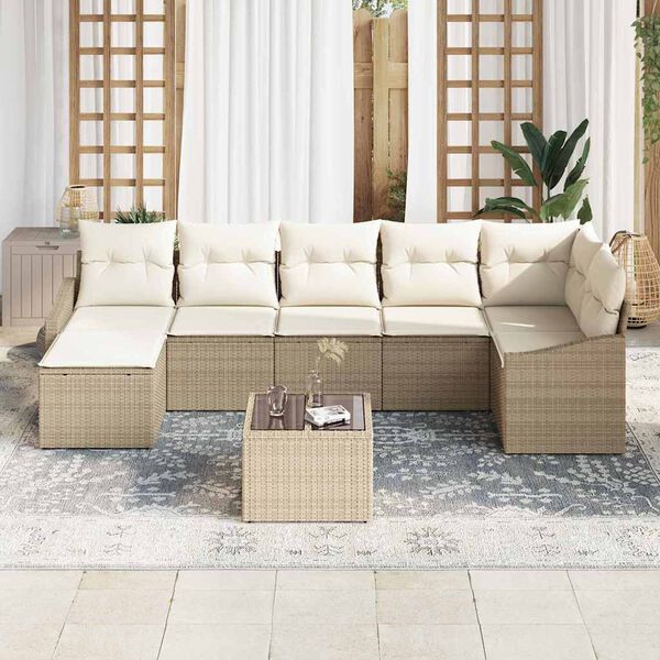 vidaXL Tuin Sofa Set met kussen 8 pcs Beige en Crème poly rattan