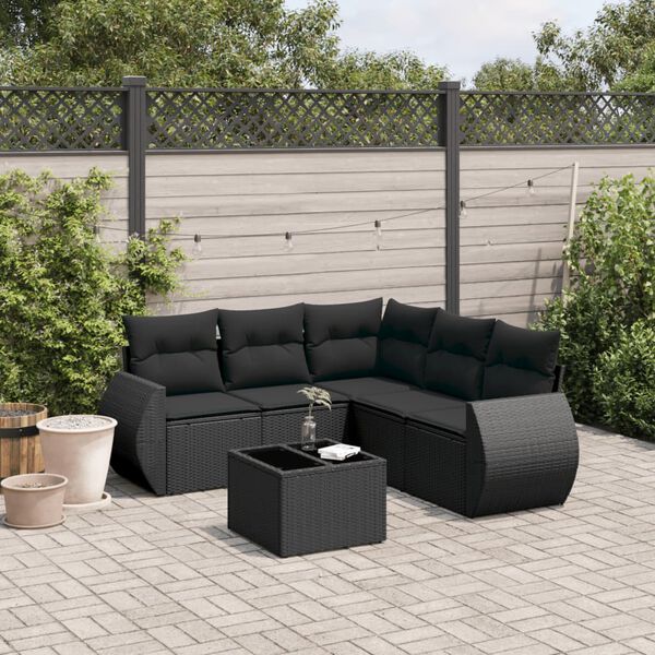 vidaXL 6-delige Loungeset met kussens poly rattan zwart