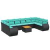 vidaXL 11-delige tuinbankset met kussens, zwart polyrotan