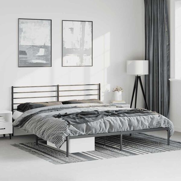 vidaXL Bedframe met hoofdbord metaal zwart 183x213 cm
