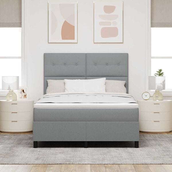 vidaXL Boxspring bed met matras met LED Lichtgrijs 140 x 200 cm Stof