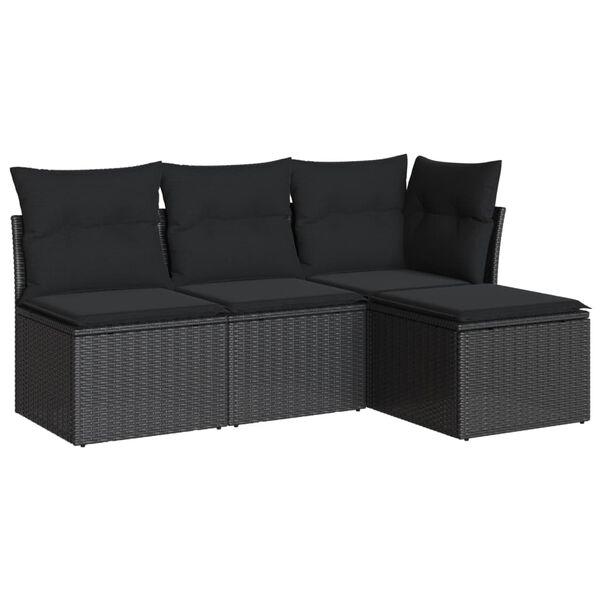 vidaXL 4-delige Loungeset met kussens poly rattan zwart