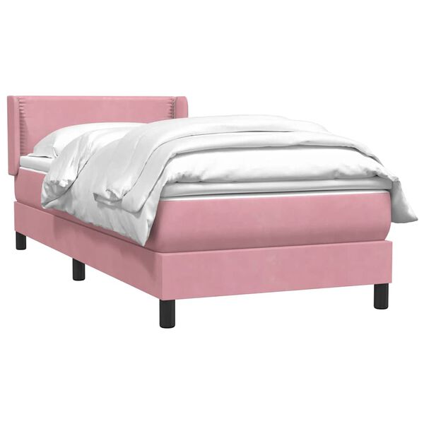 vidaXL Boxspring met matras fluweel roze 90x210 cm