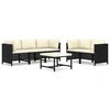 vidaXL 6-delige Loungeset met kussens poly rattan zwart